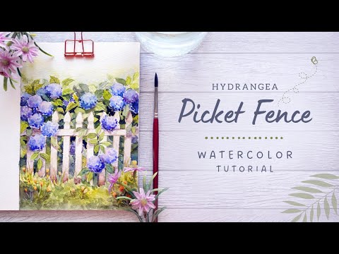 Видео: Пошаговое руководство по рисованию забора из гортензии акварелью