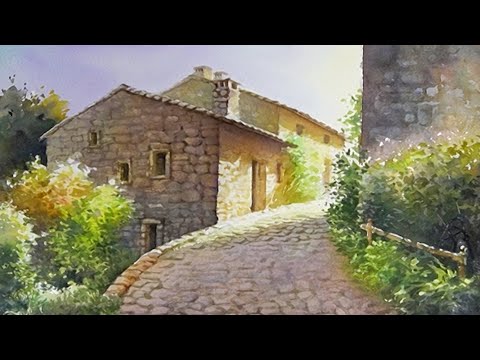 Видео: Акварельная живопись - Старый город Перуж, Франция