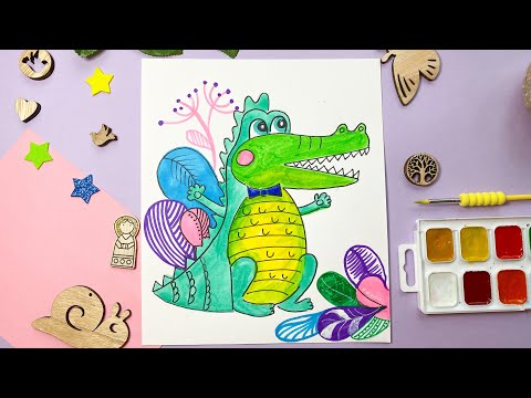 Видео: Рисунок корокодил