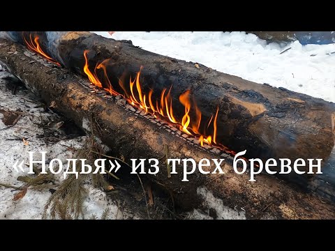 Видео: Типы костров-"Нодья" из трёх брёвен.(Таёжный костёр)Сочное мясо на рожне.