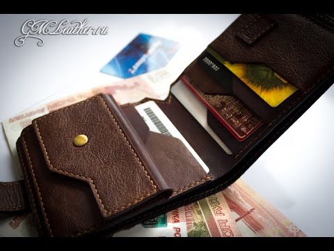 Видео: Кожаный кошелёк мужской (из кожи трёх видов), mens leather wallet,  handmade.