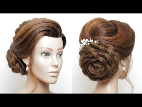Видео: Свадебная прическа с боковым пучком-розой для длинных волос