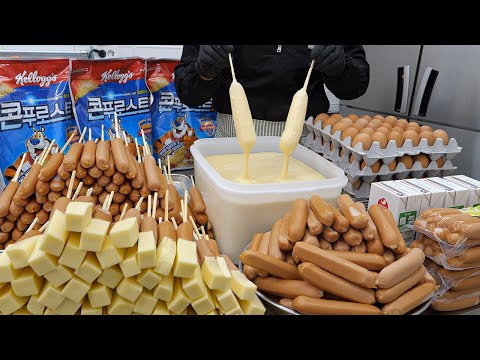 Видео: Слюнки текут!! Гигантские сырные хот-доги, шоколадные хот-доги - корейская уличная еда
