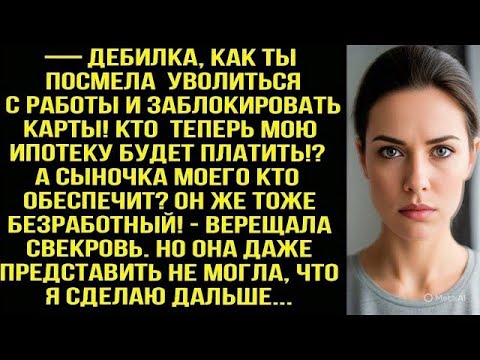 Видео: — Дeбилка, как ты посмела уволиться с работы! Кто теперь мою ипотеку будет платить. - орала свекровь