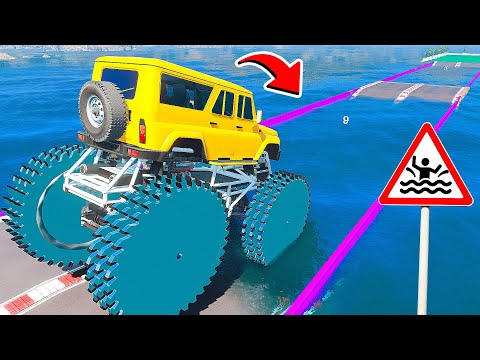 Видео: СМОЖЕТ ЛИ ГИГАНТСКИЙ УАЗИК С ПИЛАМИ ПРОЕХАТЬ ГЛУБОКУЮ ЯМУ С ВОДОЙ В ГТА 5 МОДЫ - ЭКСПЕРИМЕНТЫ GTA 5