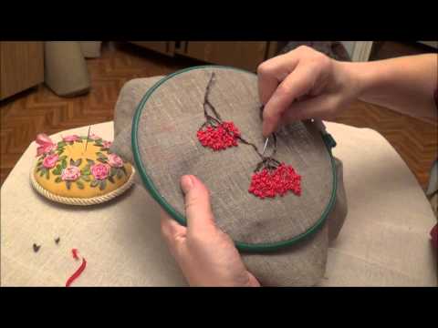 Видео: Вышивка лентами для начинающих. Вышивка рябины часть 2 (Embroidery ribbons rowan. Part 2)