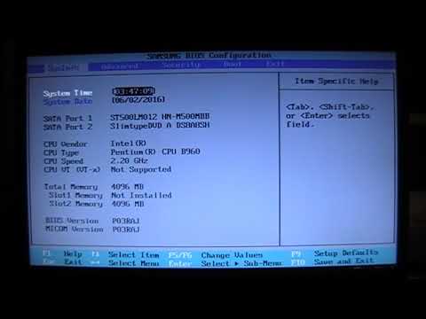Видео: Установки BIOS: ноутбук Samsung