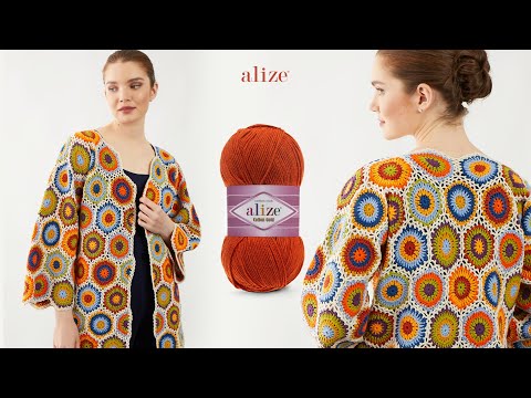 Видео: Весенний кардиган с мотивом шестиугольника и пряжей Alize Cotton Gold