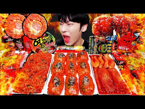 Видео: ASMR MUKBANG| острый челлендж!!! Оладьи с огненной лапшой, курицей, сосисками.