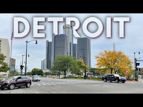 Видео: Вождение в и вокруг центра Детройта, штат Мичиган, США - 4K