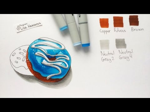 Видео: Видеоурок маркерами Sketchmarker - video tutorial by sketchmarker markers - Donuts