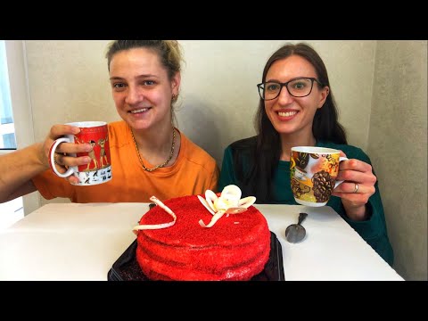 Видео: МУКБАНГ!!!! С Дашей и Давидом❤️🇧🇾❤️ ТОРТ❤️Красный бархат ❤️