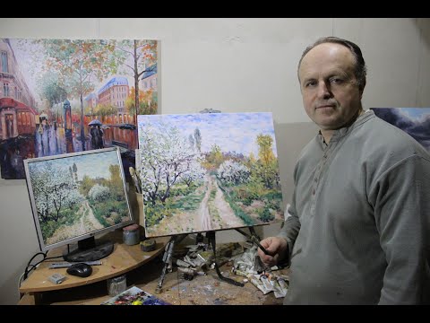 Видео: "Деревья в цвету" мастер класс по Моне с Александром Гнилицким в Киеве