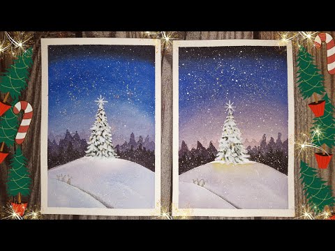 Видео: НОВОГОДНЯЯ СНЕЖНАЯ ЁЛКА🌲🍭Пошаговое описание🌟Акварель для начинающих🍬