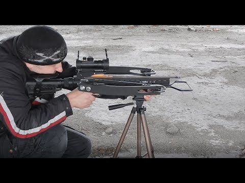 Видео: Самодельный арбалет с обратными плечами. Пытаюсь стрелять на дальнюю дистанцию.