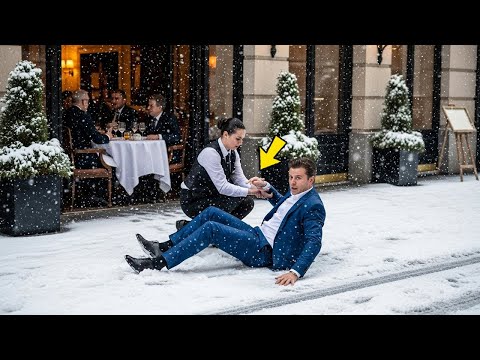 Видео: «Миллиардер упал на льду — официантка помогла ему, не зная, что это изменит её жизнь!»