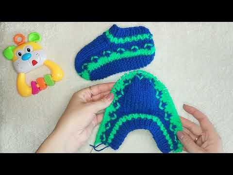 Видео: Удобные детские следки на двух спицах.