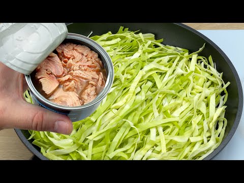Видео: Капуста с консервированным тунцом вкуснее мяса! Простой рецепт капусты! # 313