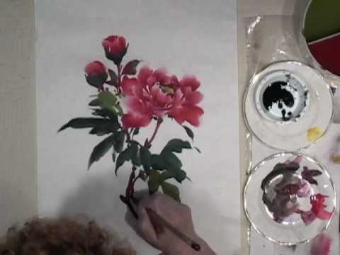 Видео: Демонстрация пиона. Часть 3. Стебли и прожилки в технике китайской живописи кистью суми-э.