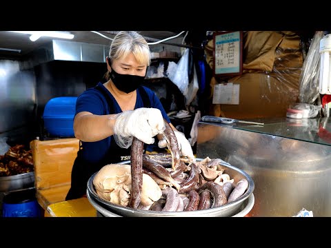 Видео: "Вкусите вкусную сунду и проведите хороший день" (Korean sausage sundae), корейская улица food