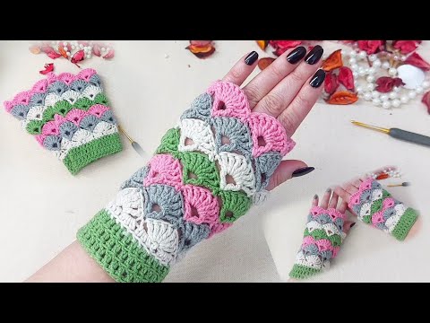 Видео: Эта перчатка - легендарная 👌💯 веерная модель вязания крючком, изготовление перчаток без пальцев.