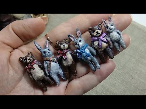 Видео: МИНИАТЮРА из ВАТЫ. МИШКИ и ЗАЙЦЫ/MINIATURE DIY.