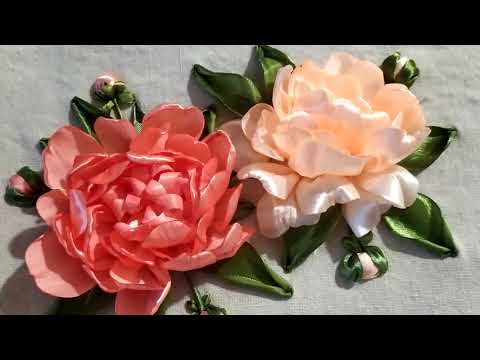 Видео: Пион, "смотрящий прямо",  вышитый атласными лентами. МК. часть 1.