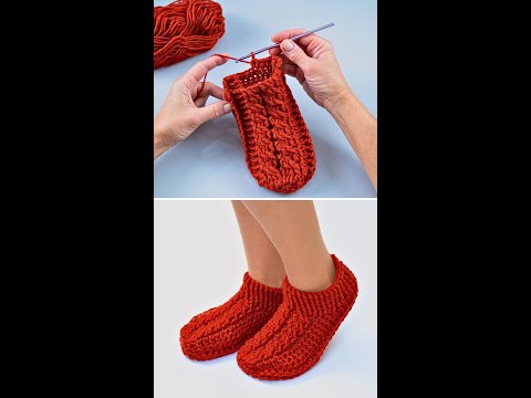 Видео: Как связать крючком красивые тапочки с косами! Miarti🧶