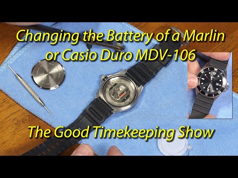 Видео: Замена батареи в часах Casio MDV-106 Duro (Marlin)
