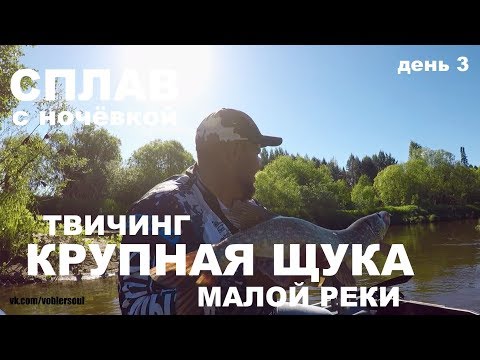 Видео: Трофеи Малой Реки. Ловля Крупной Щуки на Воблер. Твичинг. Сплав с ночёвкой. (день 3)
