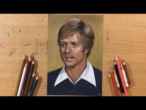 Видео: Портрет Роберта Редфорда цветным карандашом