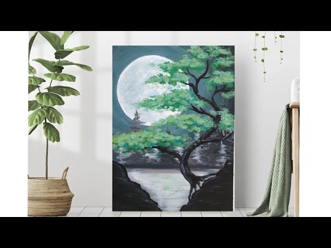 Видео: Пейзаж Дерево Луна Как нарисовать пейзаж гуашью для начинающих.  Iandscape drawing