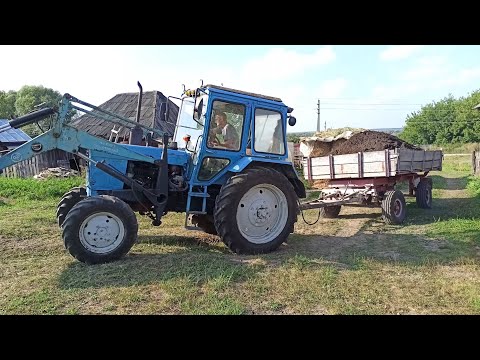 Видео: МТЗ 82 с полным прицепом перегноя, вносим удобрения пашню под картофель