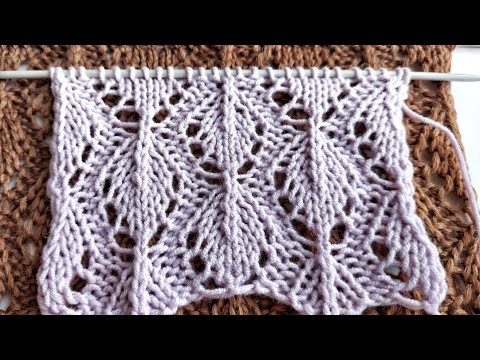 Видео: Лаконичный ажурный узор с листьями для вязания джемперов, беретов