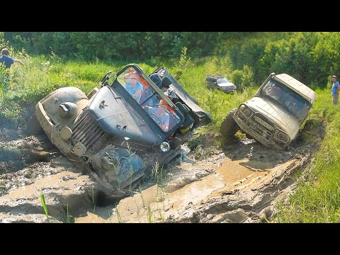 Видео: Что творят Москвичи на оффроуде Нива на 33 колёсах против Уаз и ГАЗ 69 из СССР на бездорожье