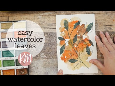 Видео: Нарисуйте эти простые акварельные осенние листья на абстрактном фоне
