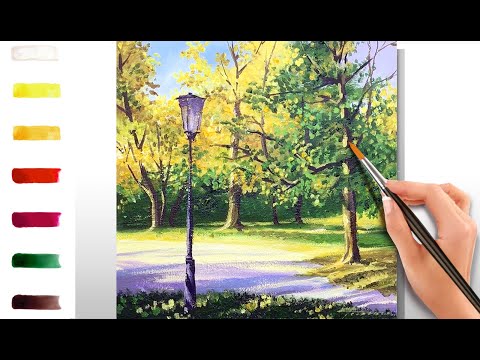 Видео: Осенний парк. Фонарь. Как нарисовать 🎨АКРИЛ! Сезон 8-11 | Мастер-класс ДЕМО