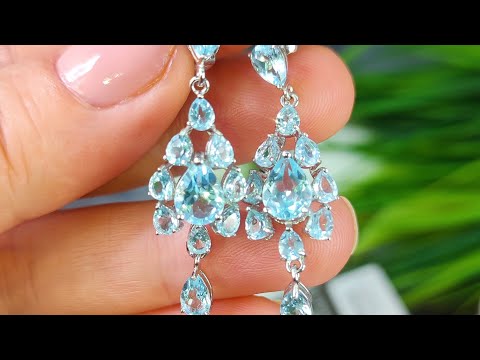 Видео: Сверкающие серьги с природными топазами 11,9ct N, Тайланд, новые, серебро 925. Цена 5900₽