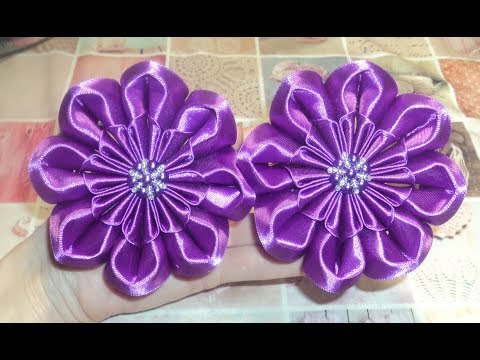Видео: Большие цветы - бантики из ленты 4см/ Канзаши/ Kanzashi