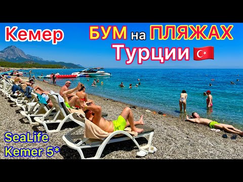 Видео: Турция 🇹🇷 ПЛЯЖ отеля SeaLife Kemer Resort Hotel 5*❗️ БОРЬБА за лежаки. МОРЕ в Кемере