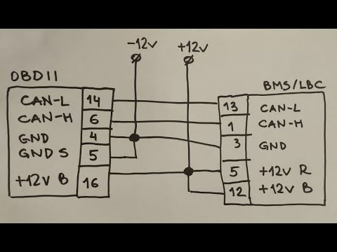 Видео: Схема подключения ELM 1.5 через OBDII разъём напрямую к BMS (LBC) Nissan Leaf (как включить БМС)