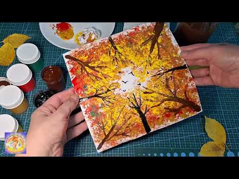 Видео: малювання зім'ятим папером Осінній пейзаж