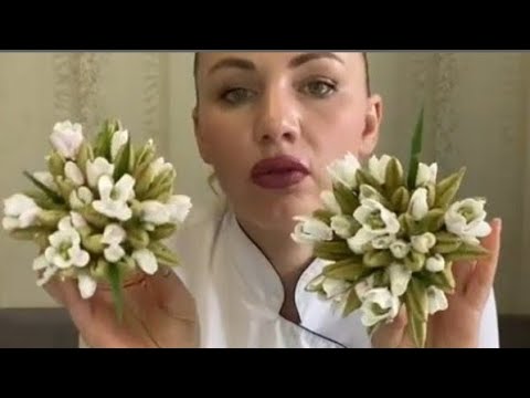 Видео: ☘️🌼🍇Подснежники из белково заварного крема БЗК💮🌸 flower piping 🍀💛от Елены Поповой elenapo11