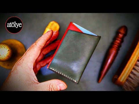 Видео: Двухцветный простой кожаный бумажник из обрезков. ASMR