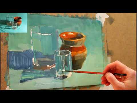 Видео: Живописный этюд со стеклом. Гуашь. 水粉畫