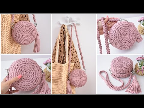 Видео: Классическая круглая сумка из трикотажной пряжи Вяжем крючком с нуля