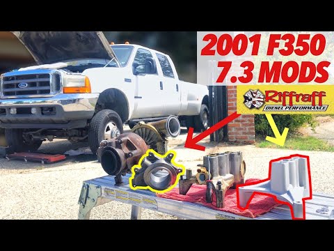 Видео: Ford F350 7.3 4x4 Dually Powerstroke 2001 года выпуска - Riffraff High Flow Outlet EBPV Blank Ped...