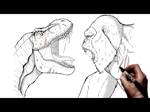 Видео: Как нарисовать Конга против Ти-Рекса | Пошаговое руководство | Monsterverse