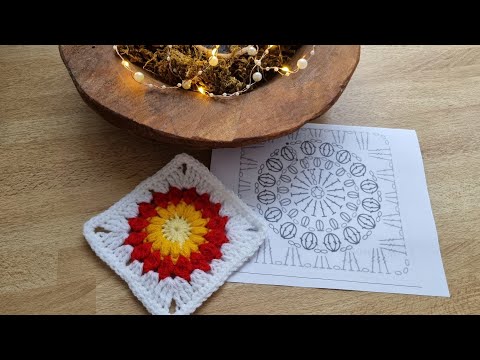 Видео: Как да разчетем схема (графика) при плетене на една кука? Слънчево квадратче изплетено на една кука