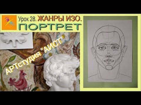 Видео: Как нарисовать портрет в фас. Урок 28.